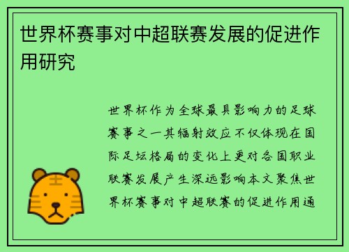 世界杯赛事对中超联赛发展的促进作用研究